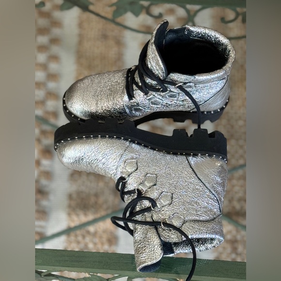 Montelliana 1965 Claudine Metallic Leather Lace Up Ankle Boots Size 37 - Picture 7 of 14